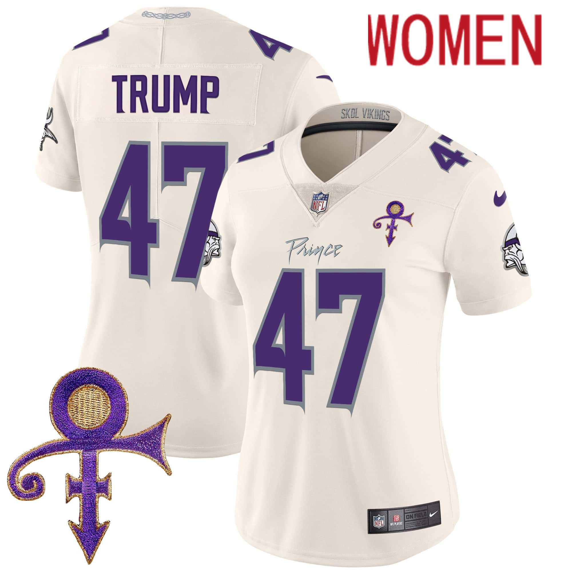 Women Minnesota Vikings 47 Trump Cream 2024 Nike Prince Vapor Limited NFL Jersey